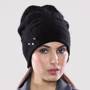 Women's winter Chevron Crystal Hat shown in the colour onyx.