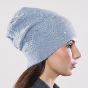 Women's winter Chevron Crystal Hat shown in the colour pale blue.