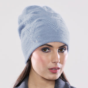 Women's winter Chevron Crystal Hat shown in the colour pale blue.