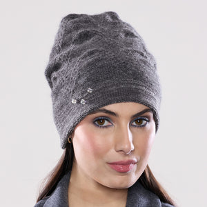 Women's winter Chevron Crystal Hat shown in the colour slate.