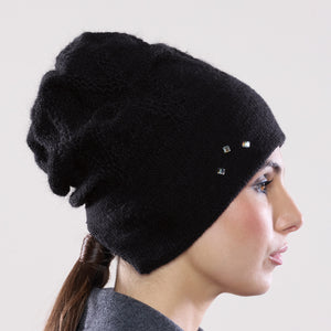 Women's winter Chevron Crystal Split Hat shown in the colour onyx.
