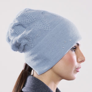 Women's winter Chevron Crystal Split Hat shown in the colour pale blue.