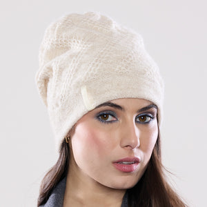 Women's winter Aries Ribbon Hat shown in the colour muslin.