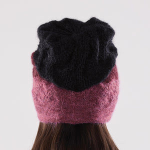 Women's winter Aries Trio Hat shown in the colour mauve to raven.