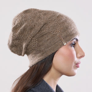 Women's winter Chevron Velvet Toque shown in the colour agouti.
