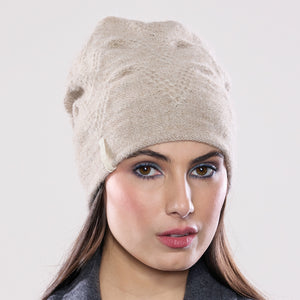 Women's winter Chevron Velvet Toque shown in the colour beech.