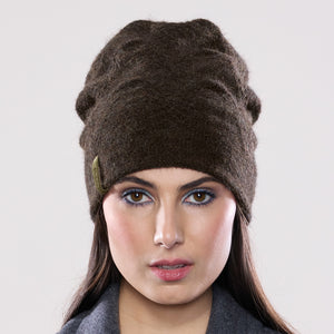 Women's winter Chevron Velvet Toque shown in the colour loam.