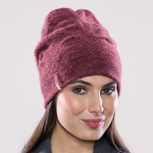 Women's winter Chevron Velvet Toque shown in the colour mauve.