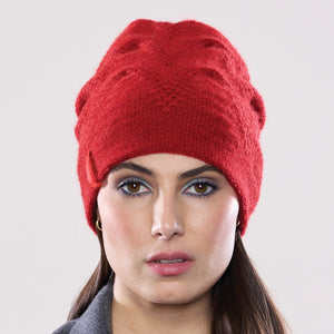 Women's winter Chevron Ribbon Hat shown in the colour cardinal.
