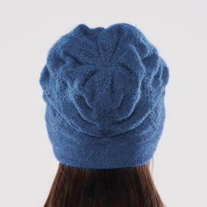 Women's winter Chevron Ribbon Hat shown in the colour denim.