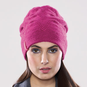 Women's winter Chevron Ribbon Hat shown in the colour fuchsia.