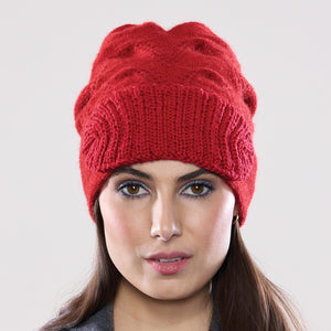 Women's winter Chevron Shield Hat shown in the colour cardinal.