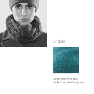 Women's winter Web Loop Scarf shown in the colour viridian.
