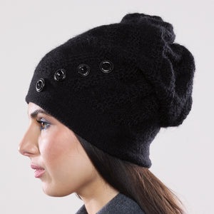 Women's winter Mercury Button Hat shown in the colour onyx.
