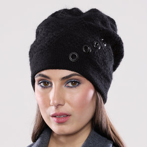 Women's winter Mercury Button Hat shown in the colour onyx.