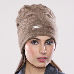 Women's winter Orion Velvet Toque shown in the colour agouti.