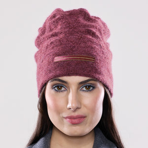 Women's winter Orion Velvet Toque shown in the colour mauve.