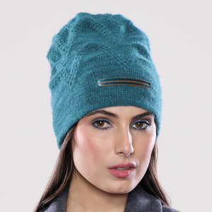 Women's winter Orion Velvet Toque shown in the colour teal.