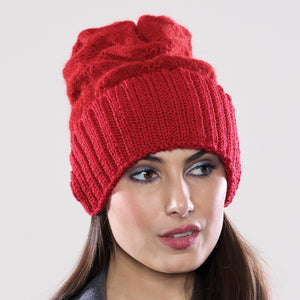 Women's winter Orion Earmuff Hat shown in the colour cardinal.
