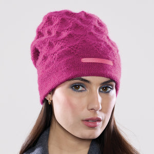 Women's winter Alexsis Ribbon Hat shown in the colour fuchsia.