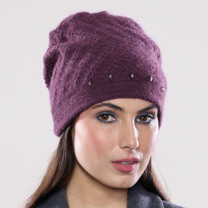 Women's winter Zig Zag Crystal Hat shown in the colour grape.