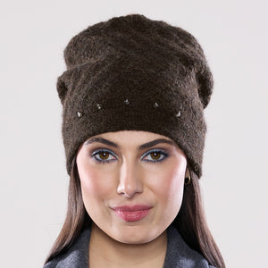 Women's winter Zig Zag Crystal Hat shown in the colour loam.