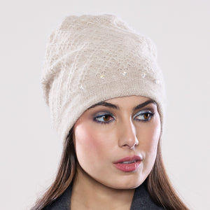 Women's winter Zig Zag Crystal Hat shown in the colour putty.