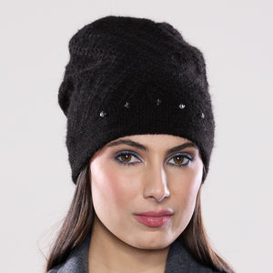 Women's winter Zig Zag Crystal Hat shown in the colour raven.