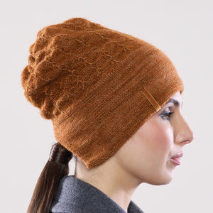 Women's winter Solstice Hat shown in the colour flame.