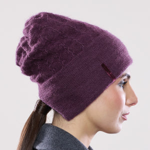Women's winter Solstice Hat shown in the colour grape.