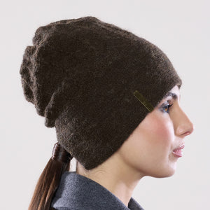 Women's winter Solstice Hat shown in the colour loam.