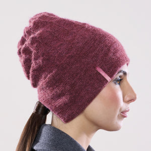 Women's winter Solstice Hat shown in the colour mauve.