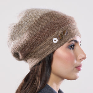 Women's winter Couloir Button Tam in toffee to barley.