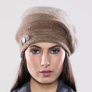 Women's winter Couloir Button Tam in toffee to barley.