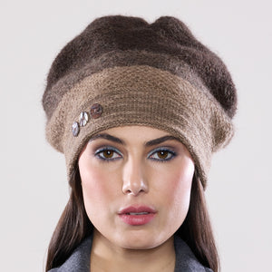 Women's winter Couloir Button Tam in toffee to umber.