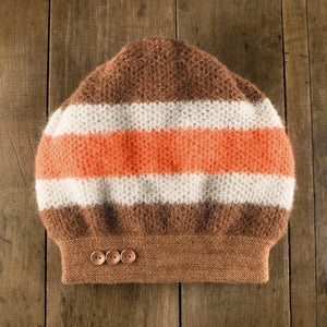 Cinnamon Stripe Tam in cinnamon wheat tangerine