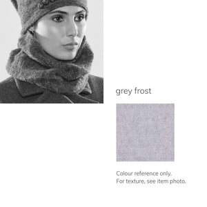 Women's winter Little Nakiska Loop Scarf shown in the colour grey frost.