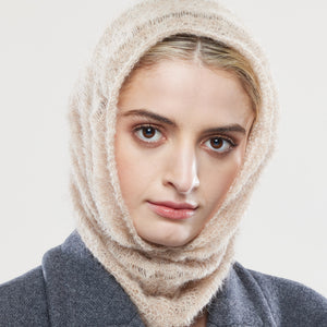 Cassia Loop Scarf worn as a hood