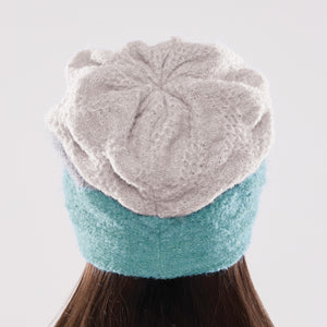 Women's winter Striped Doppelzägger Hat shown in the colour robin's egg/grey frost/oatmeal.