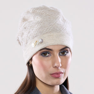 Women's winter Gemini Hat shown in the colour pebble.