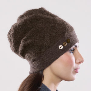 Women's winter Gemini Hat shown in the colour terra.