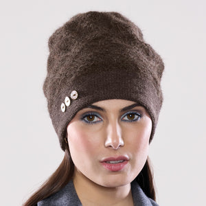 Women's winter Gemini Hat shown in the colour terra.