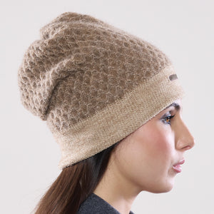 Women's winter Honeycomb Velvet Hat shown in the colour amber.