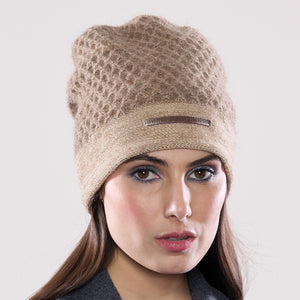 Women's winter Honeycomb Velvet Hat shown in the colour amber.