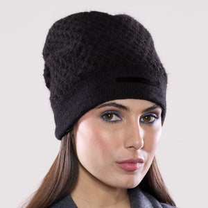 Women's winter Honeycomb Velvet Hat shown in the colour black.