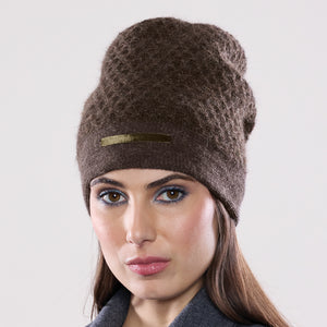 Women's winter Honeycomb Velvet Hat shown in the colour terra.