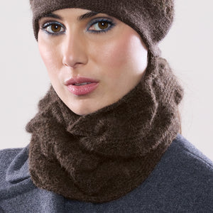 Women's winter Little Kingston Loop Scarf shown in the colour terra.